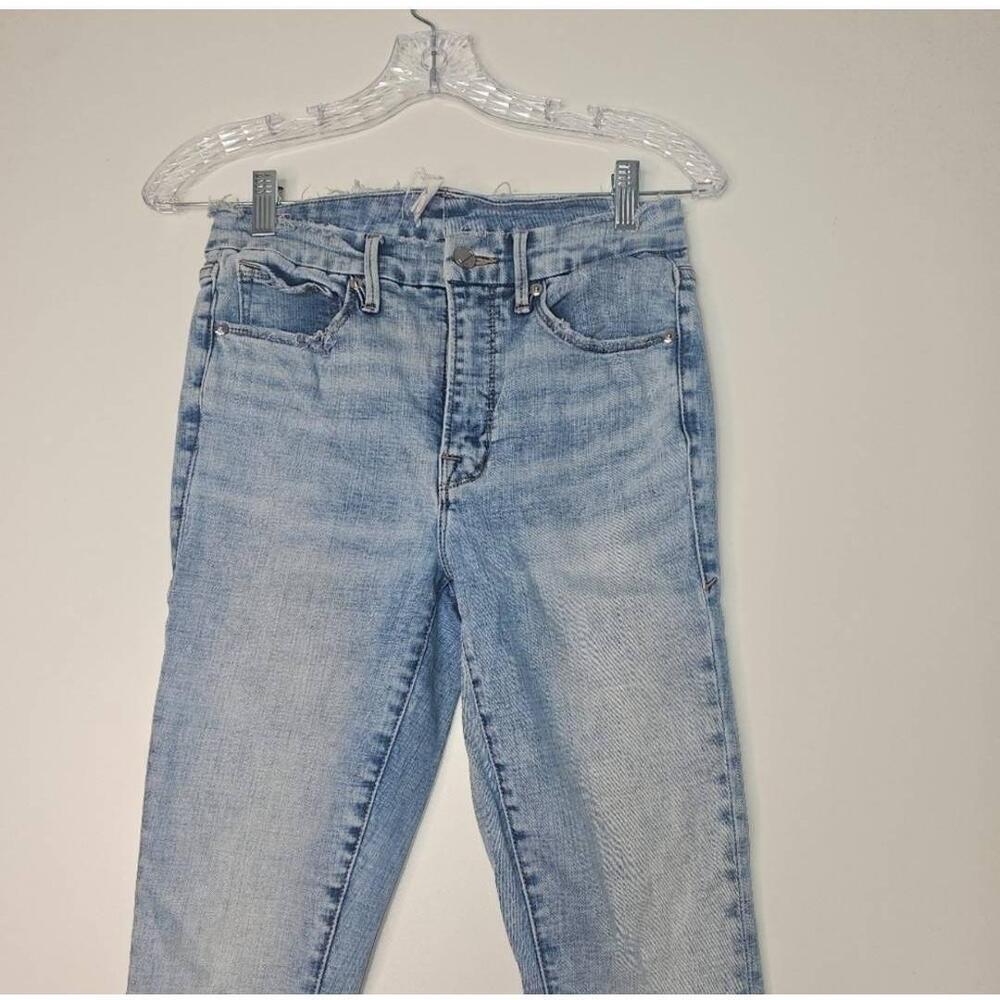 Good American GLRE075T Light Wash Destroyed Hem High-Rise Skinny Jeans 4/27 - Picture 2 of 10